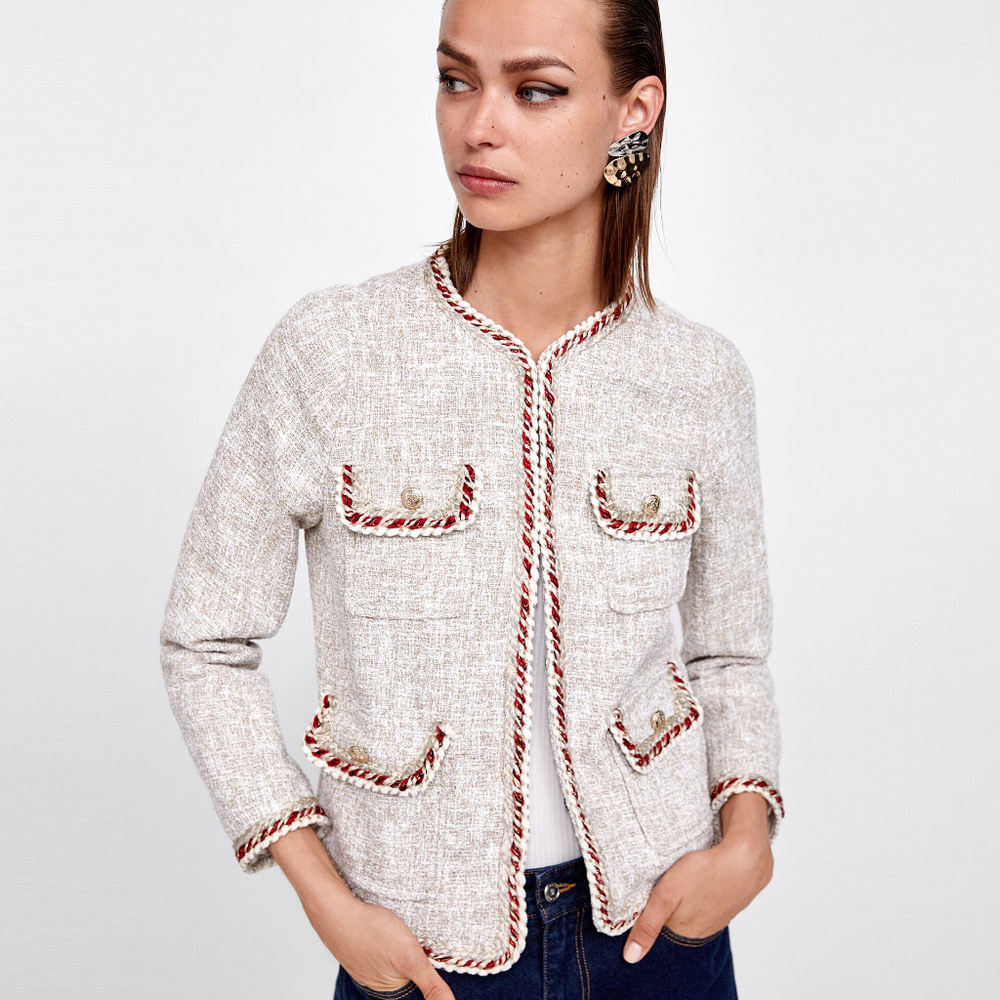 [SOLD]NWT Zara Size S Tweed Blazer Trims - Picture 2 of 8